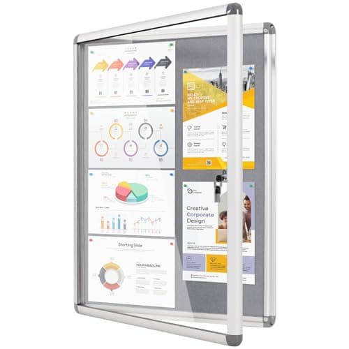 Image of MAKELLO Lockable Notice Board 900x600mm, Temperproof Lockable Display Board for Office School Home Store Community Centre, Grey Felt, Aluminum Frame, 6xA4