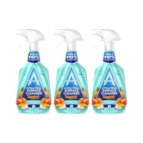 Image of Astonish Antibacterial Surface Cleanser – Removes 99.9% of Bacteria - Tough on Dirt and Grime - Easy to Use – PH Neutral – Bleach Free - Tropical Breeze Scent – Multipack of 3 x 750ml