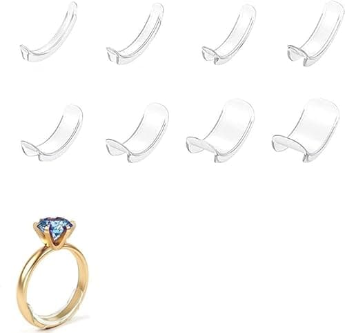 Image of 8 PCS Ring Adjuster for Loose Rings, Invisible Ring Clips to Make Rings Smaller,Size Reducer Insert Clip Too Big Fitters Finger Solution for Men Women Clear Adjusters Anti-Slipping Spacer Multi-Size