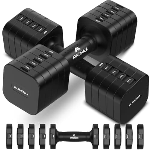 Image of Amonax Adjustable Dumbbells Set, 1kg/2kg/3kg/4kg/5kg Dumbbell Pair, 4-in-1 and 5-in-1 Weights Dumbbells Set Women Men, Free Weights for Home Gym (Black, 5kg x 2)