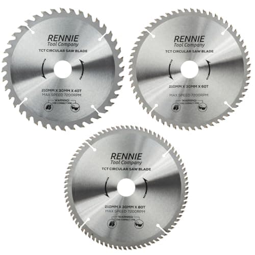 Image of 3 Pack - 210mm x 30mm x 40T 60T & 80T TCT Circular Wood Saw Blades Includes 25mm 20mm & 16mm Bore Reduction Rings. Compatible with Festool Bosch Makita Dewalt Circular Saw Etc, Fits 216mm saws