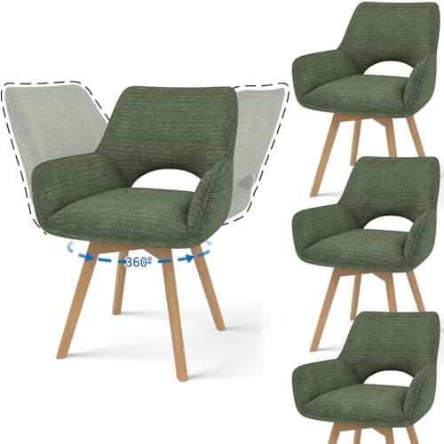 Image of JIJIAN Swivel Dining Chairs Set of 4, 360° Swivel Upholstered Chairs with Armrests and Wooden Legs, Fabric Backrest for Kitchen, Living Room, Bedroom, Green