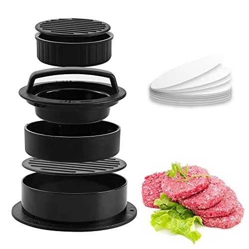 Image of Hamburger Press Patty Maker, 3 in 1 Non-Stick Burger Press with 100 Pcs Wax Paper Making Perfect Shaped Burgers