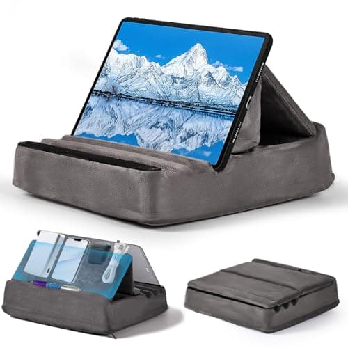 Image of Tablet Pillow Holder with a Larger Capacity Foldable Cushion Tablet Stand for Lap, Bed and Desk-Grey