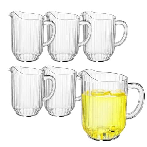 Image of WELKOR 45 Oz Plastic Beer Pitcher Set,Commercial Grade Anti-Drip Restaurant Water Pitcher with Handle,Frost-Resistant Design,Ideal for margarita, Sangria, Lemonade Iced Tea (6 Pack, 45oz(1400ml))