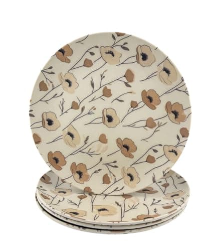 Image of Bamboo Fiber Plates, Reusable 4 Pack Dinner Plates, Eco-Friendly, Sustainable, BPA Free Non toxic, Dishwasher Safe, Family Friendly, Durable, Home Kitchen Decor, Housewarming (9.75 Inch, Pale Poppies)