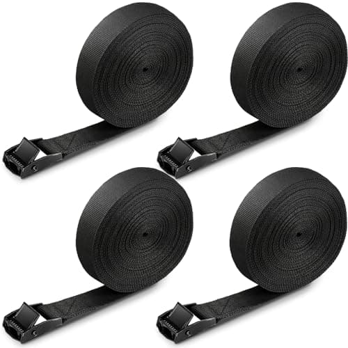Image of RIO Direct Ratchet Tie Down Straps, Heavy Duty Lashing Straps Adjustable Cam Buckle Tensioning Belts for Motorcycle, Cargo, Trucks,Trailer,Luggage- 5M x 25mm Black 4 Pack