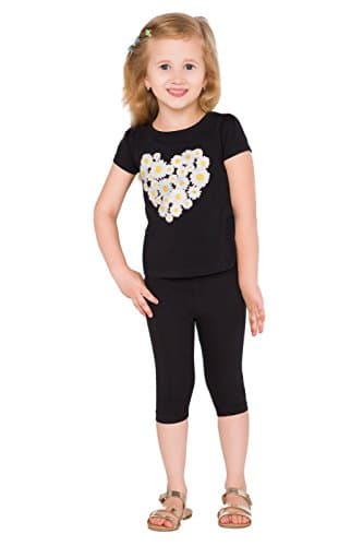 Image of hi!mom Girls Cropped Leggings 3/4 Lenght - Cotton Basic Opaque Stretchy Dance Sport School Summer Capri Leggings - Pants for Kids Black Leggings 4-5 Years