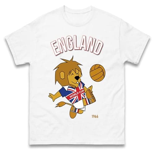 Image of World Cup Willie England 1966 T Shirt, England World Cup Winners 1966 Tee Shirt, Retro Football Tshirt White