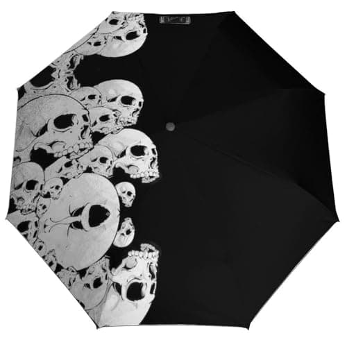Image of LEDFCVSU Folding Umbrella, Black Skulls Umbrella, Travel Umbrella Auto Open And Close for Windproof, Rainproof