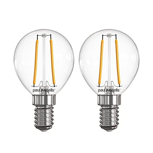 Image of Paul russells LED Filament Golf Ball Light Small Edison Screw E14, 25w Equivalent 2.5W 250LM Mini Globe G45 LED Bulbs, 2700K Warm White, Energy Saving Chandelier Non-Dimmable Lightbulbs, 2 Pack