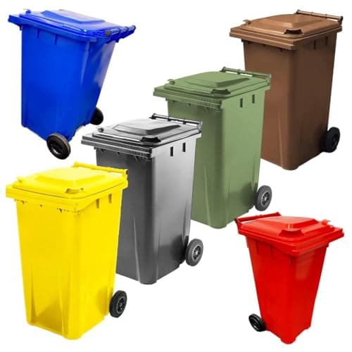 Image of Wheelie Bins Outdoor Trash, Garden, Recycling Household Size Standard Bins 240L Colours Grey, Yellow, Blue, Green, Brown & Red Complete With Lids & Wheels (Blue)