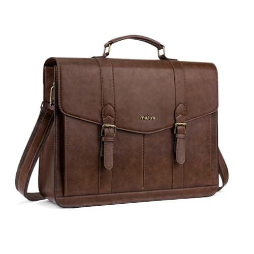 Image of MOSISO Messenger Bag for Men Women, 15.6 inch Vintage PU Leather Laptop Shoulder Briefcase Satchel Bag, 15-16 inch Computer Bag Casual Handbag for Office Work Briefcase Travel Business College, Brown