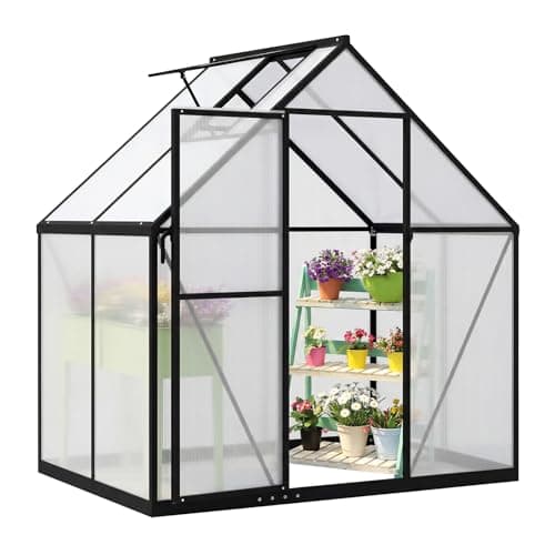 Image of COSTWAY Polycarbonate Greenhouse, Large Walk-in Green House with Adjustable Roof Vent & Lockable Door, Outdoor Aluminum Frame Warm Grow House for Garden Backyard Patio (6 x 4 FT)