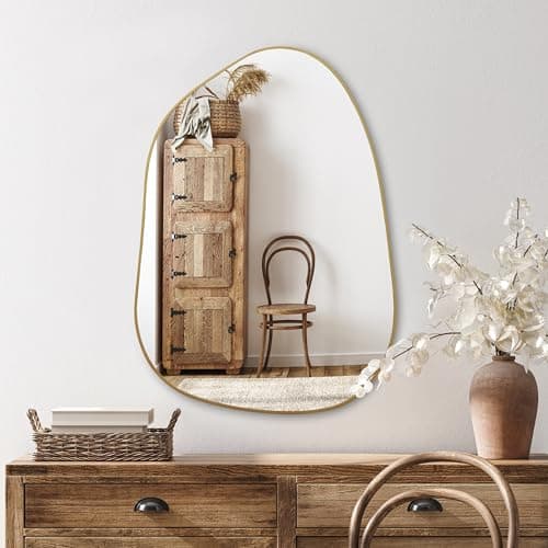 Image of PERFNIQUE Irregular Wall Mirror Asymmetrical Mirror, 69 x 48 cm Gold Mirrors for Bathroom Bedroom Living Room Entryway, Decorative Modern Boho Wall Decor