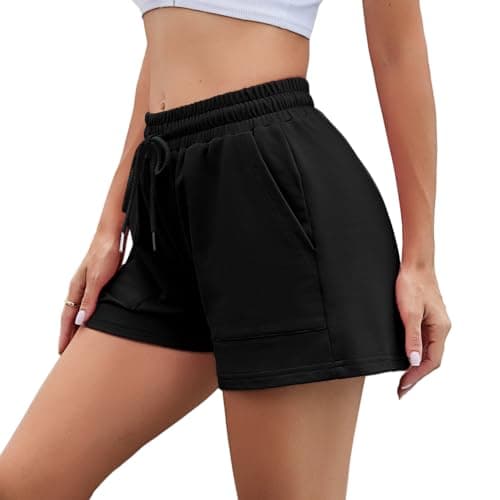 Image of Irdcomps Women's Running Shorts Gym Cotton Sweat Sports Workout Cycling Athletic Lounge Hiking High Waist with Pockets Black,M