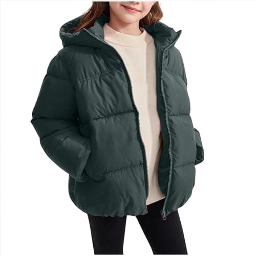Image of AMhomely Kids Padded Jacket-Winter Down Coat with Pocket,Full Zip,Oversized,Outdoor,Bodywamer Puffer Jacket,Boys Girls,Winter Quilted Coats for 3-12 Years School A Green 11-12 Years