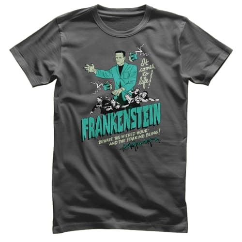 Image of Universal Monsters Officially Licensed Frankenstein - Wicked Hour Mens T-Shirt (Dark Grey), Small