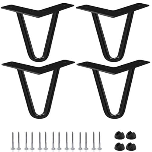 Image of Btowin 4 inch / 10cm Hairpin Legs, 4Pcs Heavy Duty Metal Furniture Legs with Rubber Floor Protectors & Screws for Home DIY Projects TV Stand Sofa Cabinet - Black