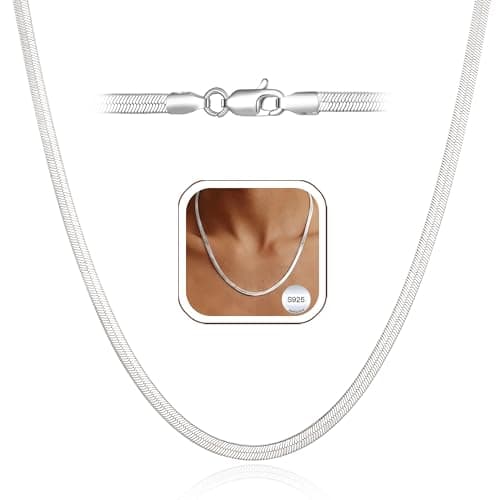 Image of Korotho 925 Silver Necklaces for Women 3.0MM Snake Silver Chain Sturdy Shiny Hypoallergenic Choker Necklaces for Women Jewellery Gifts