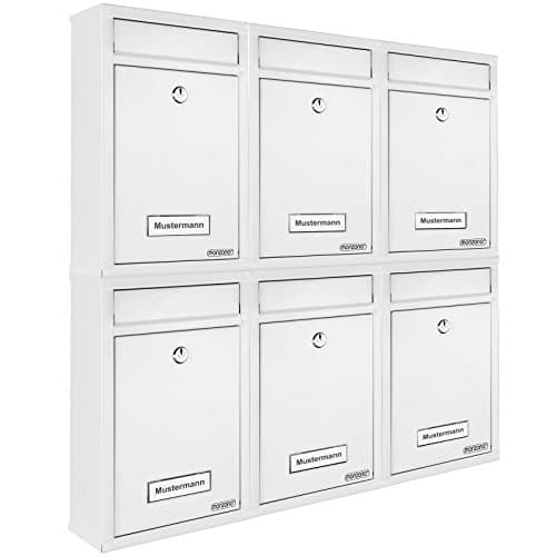 Image of MONZANA® 6x Lockable Post Boxes Wall Mounted Waterproof Letter Boxes with 2 Keys Weatherproof Galvanised Metal With Letter Box Flap & Name Plates Modern Design Mail Post Box System | White