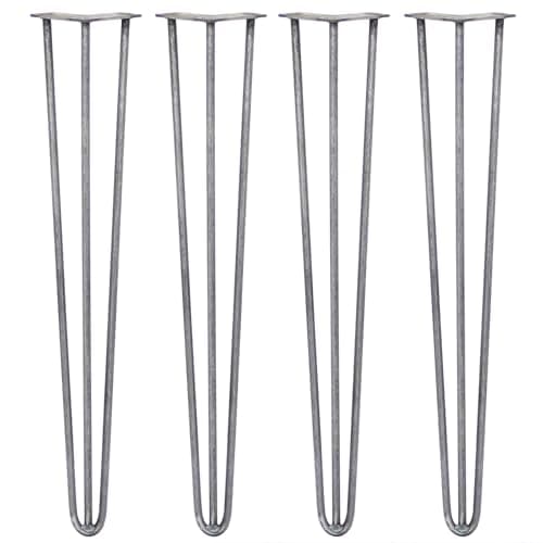 Image of 4 x Hairpin Legs/Hair Pin Legs Set SkiSki Legs Furniture Desk Bench Chair Table 28" 3 Prong 12mm Raw Steel & Protector Feet