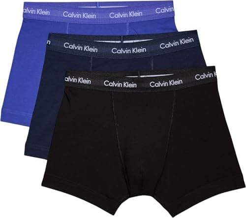 Image of Calvin Klein Men’s 3 Pack Trunks, Multicolour (C-Black/Blu/Blu), L