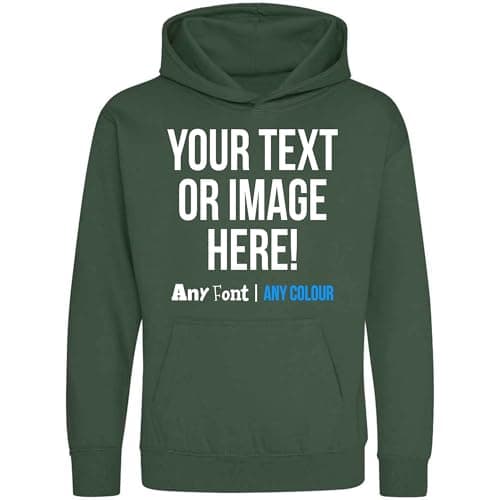 Image of Purple Print House Personalised Kids Hoodie Any Text Image Photo Custom Boys Girls Hoody Hooded Sweatshirt, 5-6 Years, Bottle Green