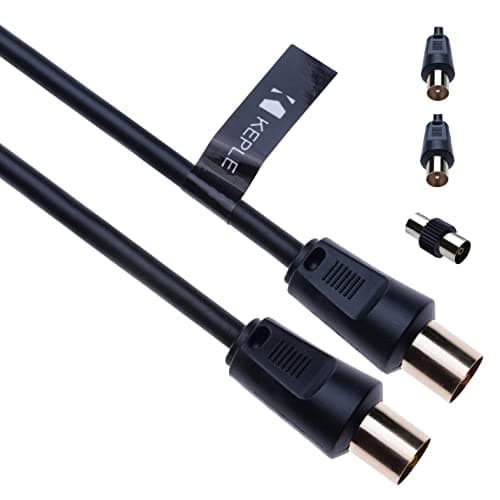 Image of Keple TV Aerial Cable 15m, Long Coaxial Extension Lead with Male Connector and Female Adapter for TV Box, Coax Ariel Antenna, Satellite, Freeview, Freesat, DVB-T, IEC, PAL, RF In (Black)