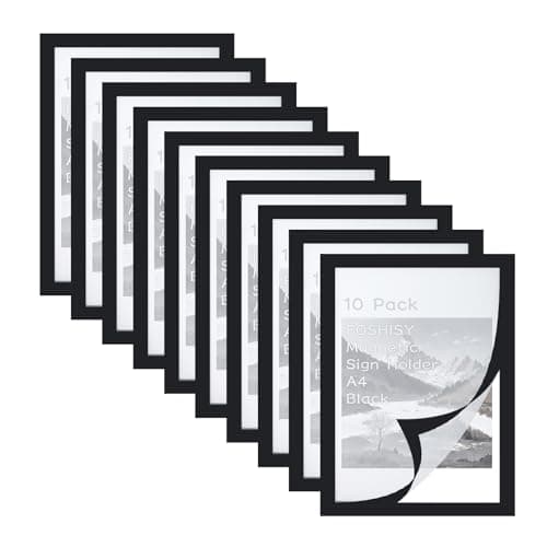 Image of FOSHISY Magnetic Sign Holder 10 Pack, A4 Magnetic Wall Mount Self Adhesive Display Frames, Plastic Clear Document Frame (Black, A4, 10 Pack)