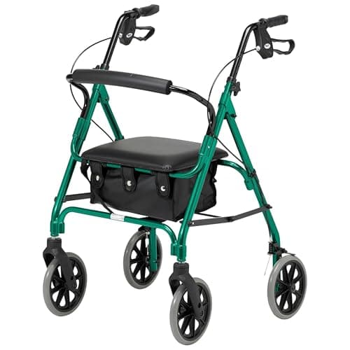 Image of DAYS Lightweight Folding Rollator Walker – Mobility Aids, Adjustable Walking Frame with Padded Seat, Lockable Brakes, Ergonomic Handles, Walking Aid, Portable Walker for Elderly, X-S – Racing Green