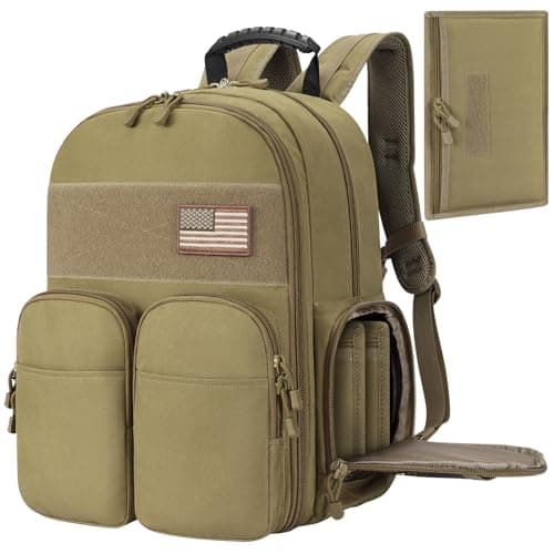 Image of CVLIFE Tactical Range Backpack for Men, Handgun Backpack with Pistol Cases, Range Bag with Removable Divider Daypack, Tan, Regular, Tactical