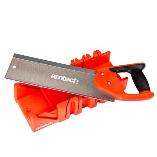 Image of Amtech - Tenon Saw and Mitre Box for Cutting Wood and Laminate, for Home DIY and Woodworking, Accurate and Smooth Cuts at Various Angles, Comfortable Handle (300mm/ 12” TPI)