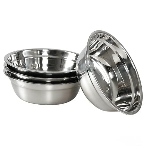 Image of Xyskin Mixing Bowl Set of 4 Stainless Steel Mixing Bowls (24cm), Mirror Polished, Durable and Lightweight, Nesting Metal Mixing Bowls for Baking, Cooking & Food Prep, Silver