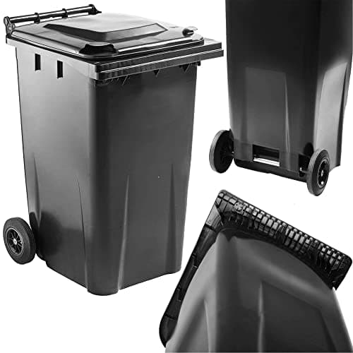 Image of STORM TRADING GROUP 240 Litre Outdoor Wheelie Bin Grey/Black Standard Household Size Bin With Rubber Wheels For Trash and Rubbish
