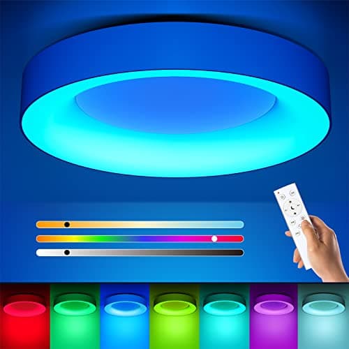 Image of Matane RGB LED Ceiling Light Dimmable with Remote Control, 24W Flush Ceiling Lights, 3000K-6500K 2400LM for Living Room, Bedroom, Kids Room, Dining Room, Kitchen, White Round 11 Inch
