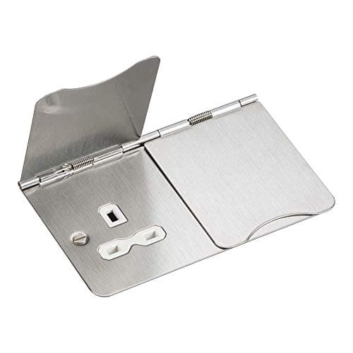 Image of Knightsbridge FPR9UBCW Unswitched Floor Socket, Brushed Chrome with White Insert, 13 A, 2G