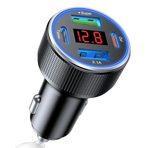 Image of USB C Car Charger Adapter, 78W 4 Port Metal Car USB Charger with Voltmeter Dual USB C Car Phone Charger Cigarette Lighter USB Charger Fast Charge for iPhone 16/15/14/13/12, Samsung Galaxy, iPad