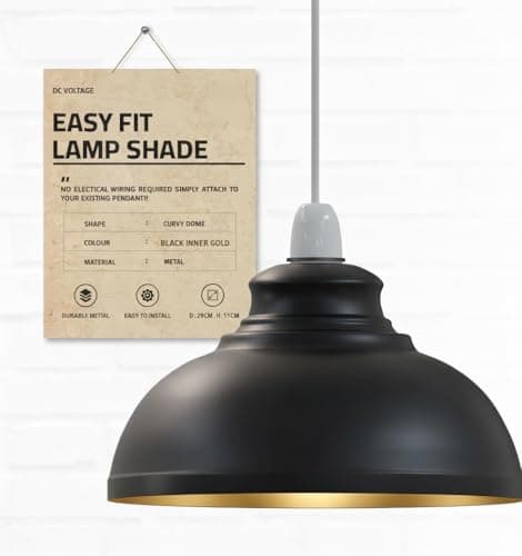 Image of DC Voltage Industrial Ceiling Pendant Light Shades Retro Style Curvy Dome Shaped lamp Shades Metal Easy fit Ceiling Pendant Light Shades for Light fixtures (Black Inner Gold)