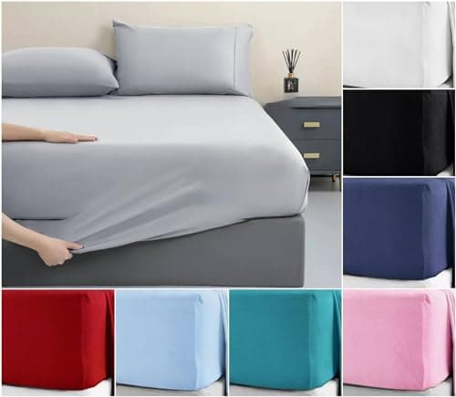 Image of New 40CM/16" Flannelette Extra Deep Single Size Fitted Sheet Bedding, Soft 100% Brushed Cotton Winter Warm Plain Dye Flannel Fitted Bed Sheets (Grey)