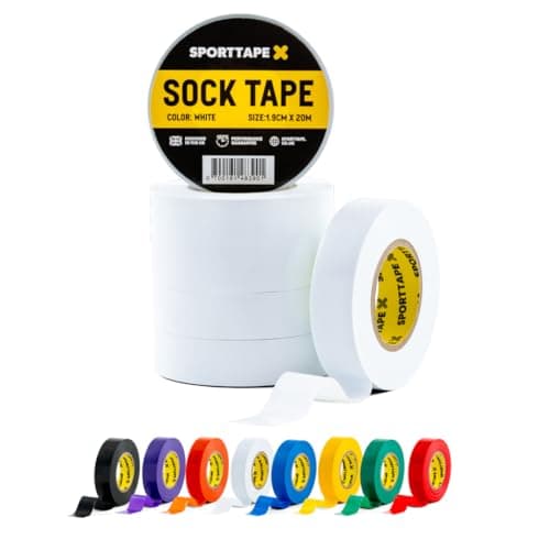 Image of SPORTTAPE 6 Rolls Sock Tape - White - 1.9cm x 20m | PVC Insulating Tape for Football, Soccer & Rugby - Holds up Football Socks, Shin Pads & Shin Guards | Secures Lifting Blocks, Boots & Ears
