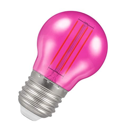 Image of Crompton Lamps Pink LED Golfball Light Bulb 4.5W E27 Harlequin | IP65 Outdoor Lights LED Bulbs | Energy-Saving Replacement for 25W Bulbs | 15,000 Hours Life | for Festoon Lights Outdoor
