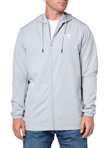 Image of Under Armour Men's Rival Woven Windbreaker, (011) Mod Gray / Mod Gray / White, XL Tall