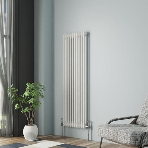 Image of NRG 1500 X 470 mm Gloss White 2 Column Radiators Vertical Central Heating Cast Iron Rads for Bathroom Living Room and Kitchen