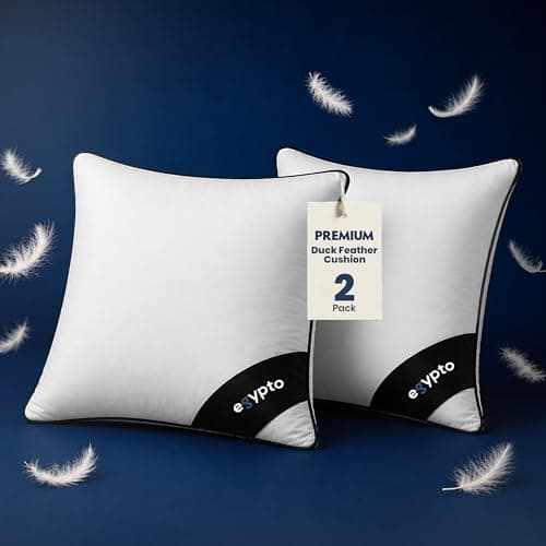 Image of EGYPTO Pack of 2 White Duck Feather Cushion Inserts 50cm x 50cm – 100% Natural Cotton Down Proof Cover – Double Stitched Seams – Non Allergenic Feather cushions inner (Pack of Two, 20" x 20")