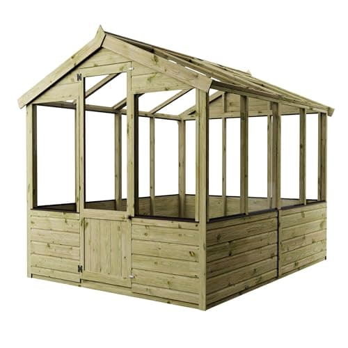 Image of WALTONS | Traditional Apex Greenhouse | Single Door | 12mm Shiplap Tongue and Groove Cladding | 4x6, 6x6, 8x6 | 10 Year Anti Rot Guarantee | (8ft x 6ft)