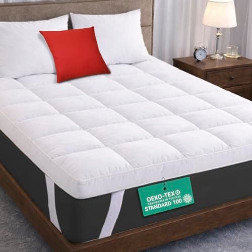 Image of MightySoft Mattress Topper Double Bed 10cm, Extra Deep Quilted Microfiber Topper for Cloudlike Comfort with Extra Warmth & Breathable Support, Fluffy Design with Secure Elastic Straps for Better Sleep