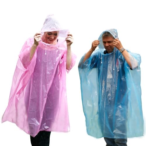 Image of Start and Drive Ltd Poncho Rain Coat Waterproof Plastic Adult Size with Hoods men and women emergency disposable Pocket size Foldable Thin and Strong Hiking Keep Dry (1 pcs Pink + 1 pcs Blue)