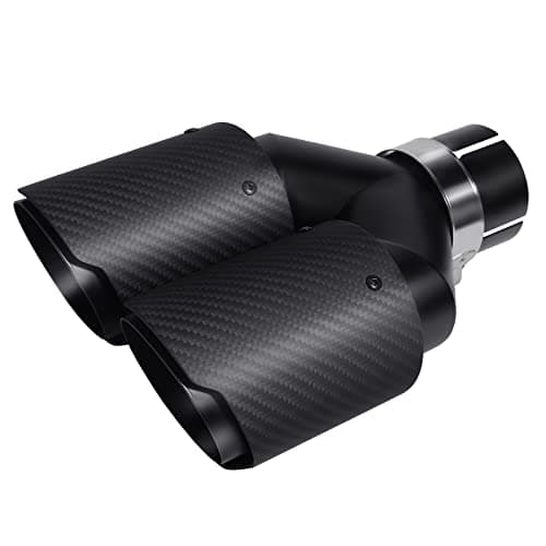 Image of Krtopo Exhaust Dual Tip 2.36"(60MM) Inlet Car Rear Dual Muffler Tips Stainless Steel and Glossy Carbon Fiber Car Exhaust Tail End Pipe Throat Outlet 89MM(3.5")(Matt All Black)