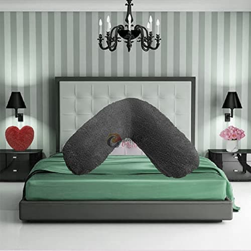 Image of Teddy Fleece V Shaped Orthopaedic Pillowcase Cover Maternity Pregnancy Nursing Super Soft 100% Polyester Pillowcase V Cover Charcoal 30cm x 78cm Approximate